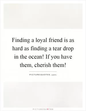 Finding a loyal friend is as hard as finding a tear drop in the ocean! If you have them, cherish them! Picture Quote #1