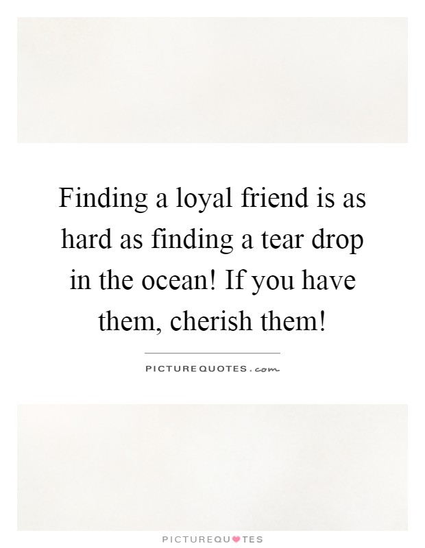 Finding a loyal friend is as hard as finding a tear drop in the ocean! If you have them, cherish them! Picture Quote #1