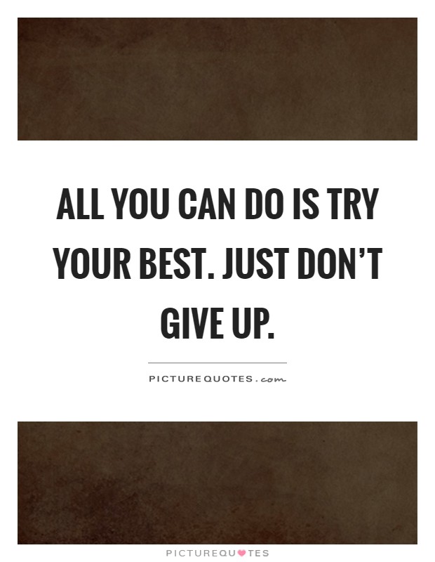 All you can do is try your best. Just don't give up Picture Quote #1