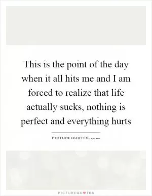 This is the point of the day when it all hits me and I am forced to realize that life actually sucks, nothing is perfect and everything hurts Picture Quote #1