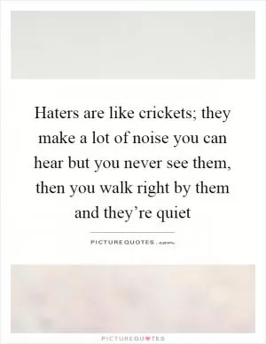Haters are like crickets; they make a lot of noise you can hear but you never see them, then you walk right by them and they’re quiet Picture Quote #1