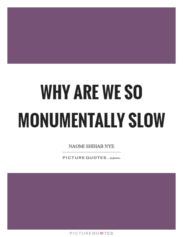 Why are we so monumentally slow Picture Quote #1