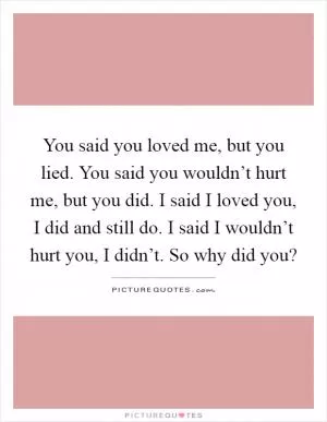 You said you loved me, but you lied. You said you wouldn’t hurt me, but you did. I said I loved you, I did and still do. I said I wouldn’t hurt you, I didn’t. So why did you? Picture Quote #1