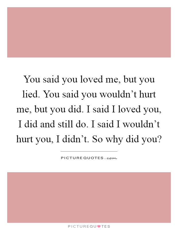 You said you loved me, but you lied. You said you wouldn't hurt me, but you did. I said I loved you, I did and still do. I said I wouldn't hurt you, I didn't. So why did you? Picture Quote #1