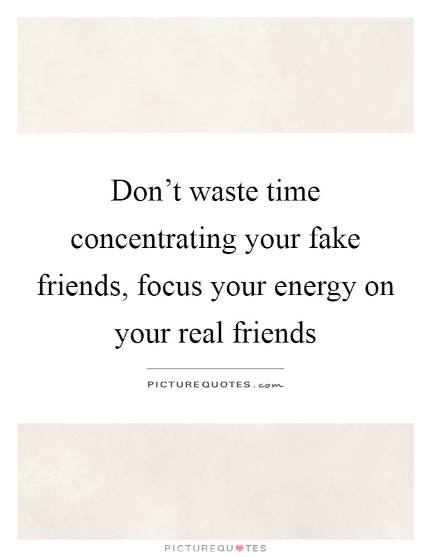 Don't waste time concentrating your fake friends, focus your energy on your real friends Picture Quote #1