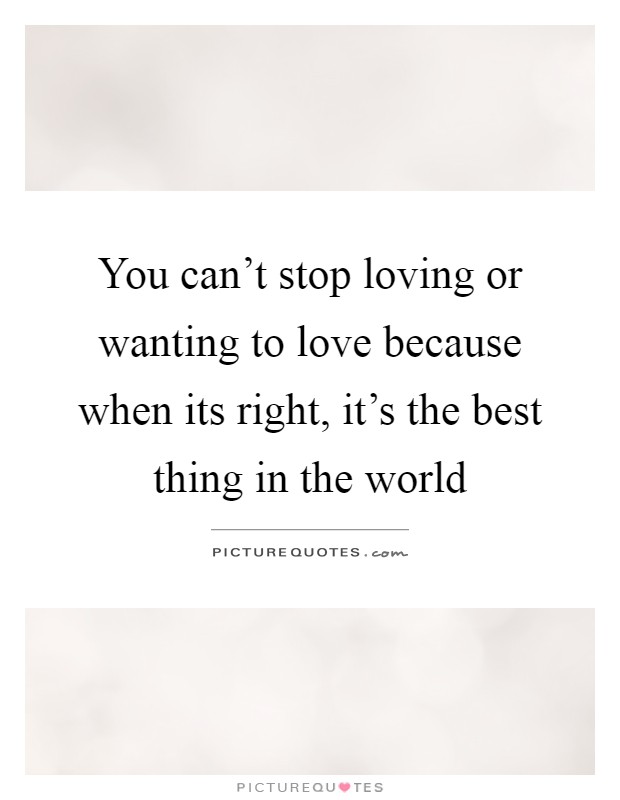 You can't stop loving or wanting to love because when its right, it's the best thing in the world Picture Quote #1