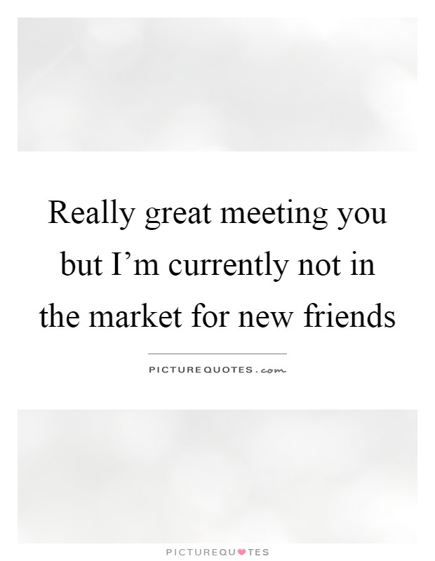 Really great meeting you but I'm currently not in the market for new friends Picture Quote #1