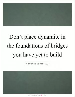 Don’t place dynamite in the foundations of bridges you have yet to build Picture Quote #1