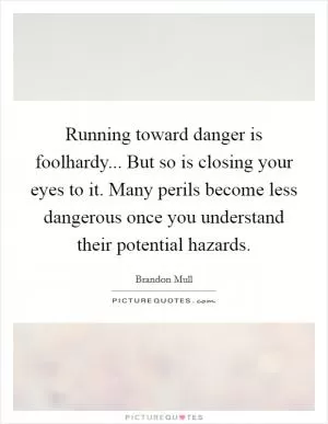 Running toward danger is foolhardy... But so is closing your eyes to it. Many perils become less dangerous once you understand their potential hazards Picture Quote #1