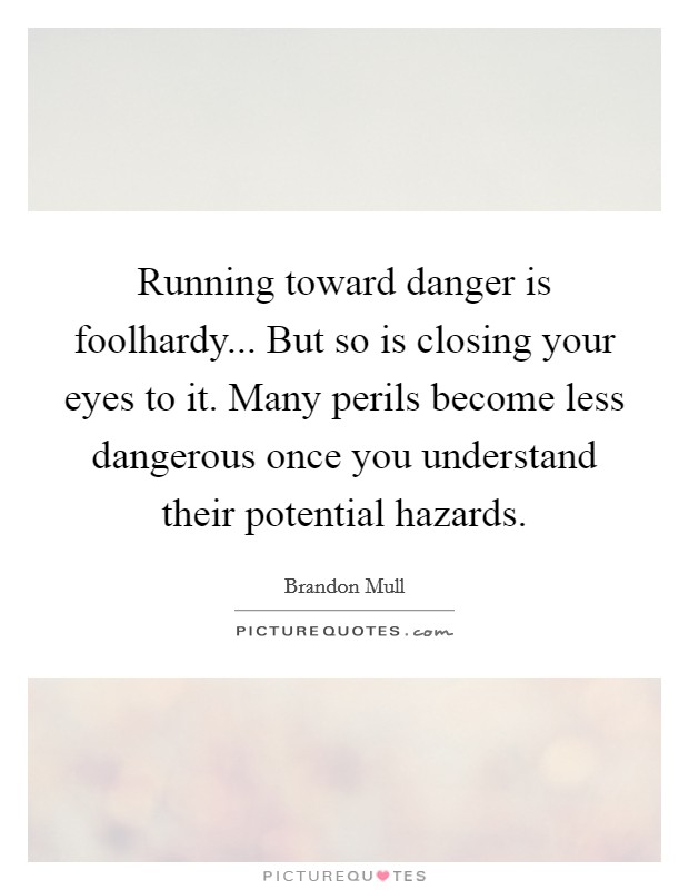 Running toward danger is foolhardy... But so is closing your eyes to it. Many perils become less dangerous once you understand their potential hazards Picture Quote #1