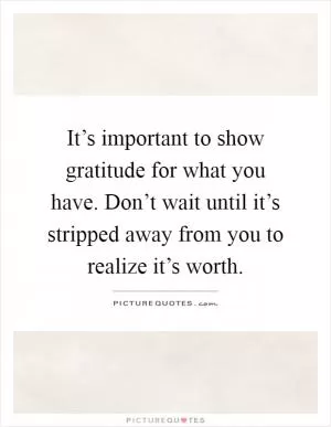 It’s important to show gratitude for what you have. Don’t wait until it’s stripped away from you to realize it’s worth Picture Quote #1