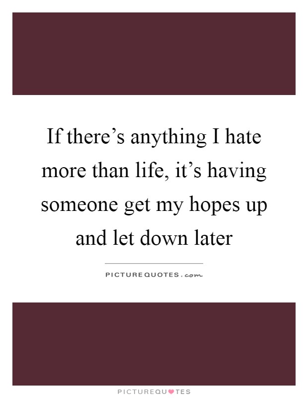 If there's anything I hate more than life, it's having someone get my hopes up and let down later Picture Quote #1