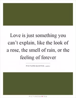 Love is just something you can’t explain, like the look of a rose, the smell of rain, or the feeling of forever Picture Quote #1