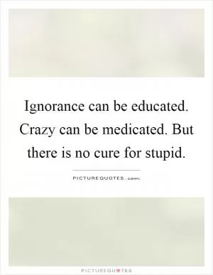 Ignorance can be educated. Crazy can be medicated. But there is no cure for stupid Picture Quote #1