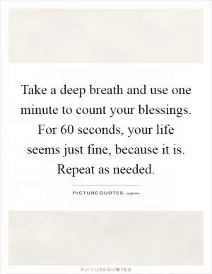 Take a deep breath and use one minute to count your blessings. For 60 seconds, your life seems just fine, because it is. Repeat as needed Picture Quote #1