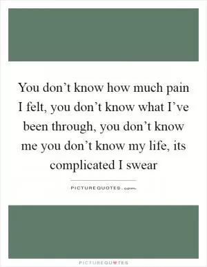 You don’t know how much pain I felt, you don’t know what I’ve been through, you don’t know me you don’t know my life, its complicated I swear Picture Quote #1