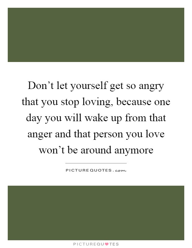 Don't let yourself get so angry that you stop loving, because one day you will wake up from that anger and that person you love won't be around anymore Picture Quote #1