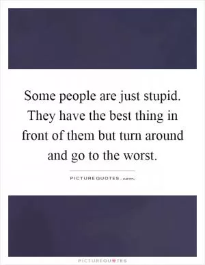 Some people are just stupid. They have the best thing in front of them but turn around and go to the worst Picture Quote #1