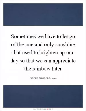 Sometimes we have to let go of the one and only sunshine that used to brighten up our day so that we can appreciate the rainbow later Picture Quote #1
