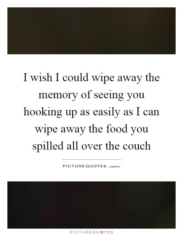 I wish I could wipe away the memory of seeing you hooking up as easily as I can wipe away the food you spilled all over the couch Picture Quote #1