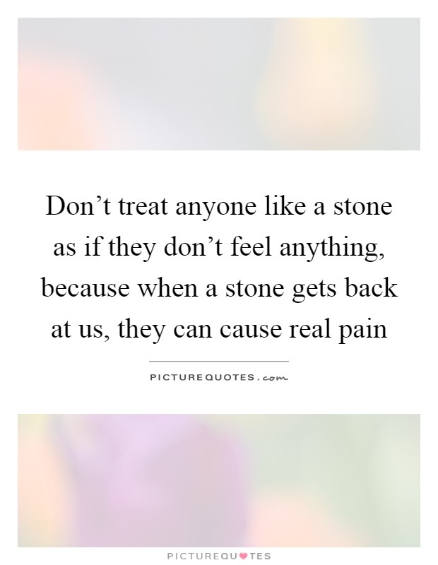 Don't treat anyone like a stone as if they don't feel anything, because when a stone gets back at us, they can cause real pain Picture Quote #1