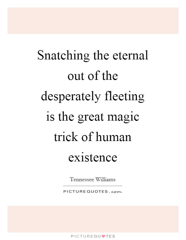Snatching the eternal out of the desperately fleeting is the great magic trick of human existence Picture Quote #1