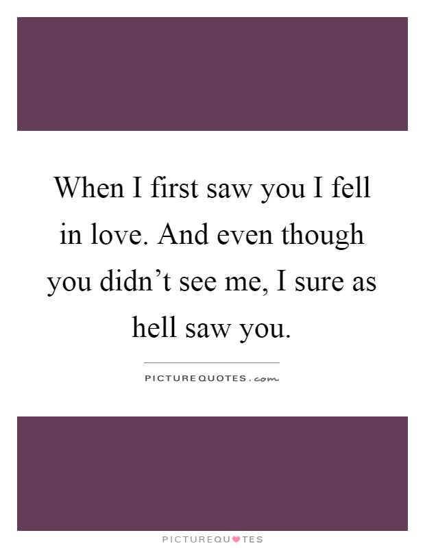 When I first saw you I fell in love. And even though you didn't see me, I sure as hell saw you Picture Quote #1