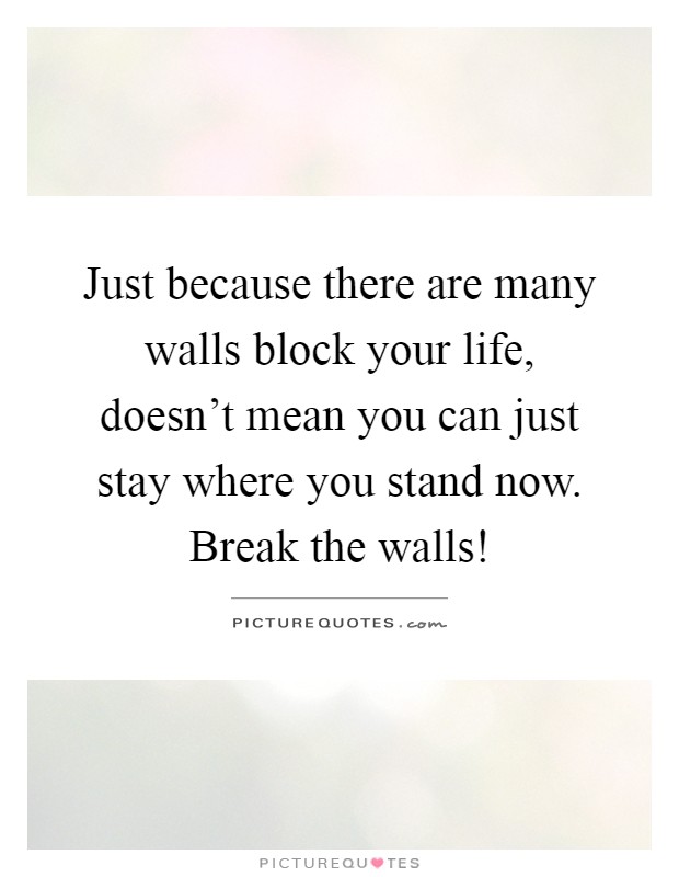 Just because there are many walls block your life, doesn't mean you can just stay where you stand now. Break the walls! Picture Quote #1