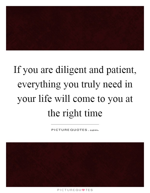 If you are diligent and patient, everything you truly need in your life will come to you at the right time Picture Quote #1