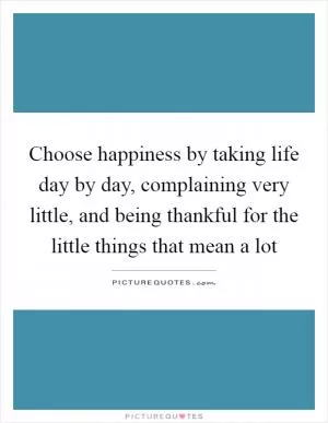 Choose happiness by taking life day by day, complaining very little, and being thankful for the little things that mean a lot Picture Quote #1