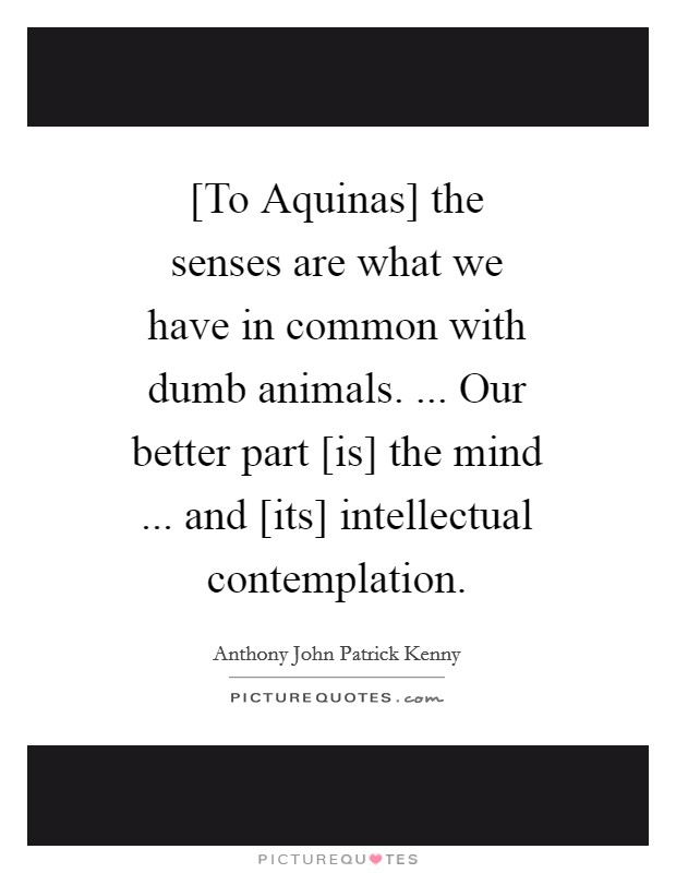 [To Aquinas] the senses are what we have in common with dumb animals. ... Our better part [is] the mind ... and [its] intellectual contemplation Picture Quote #1