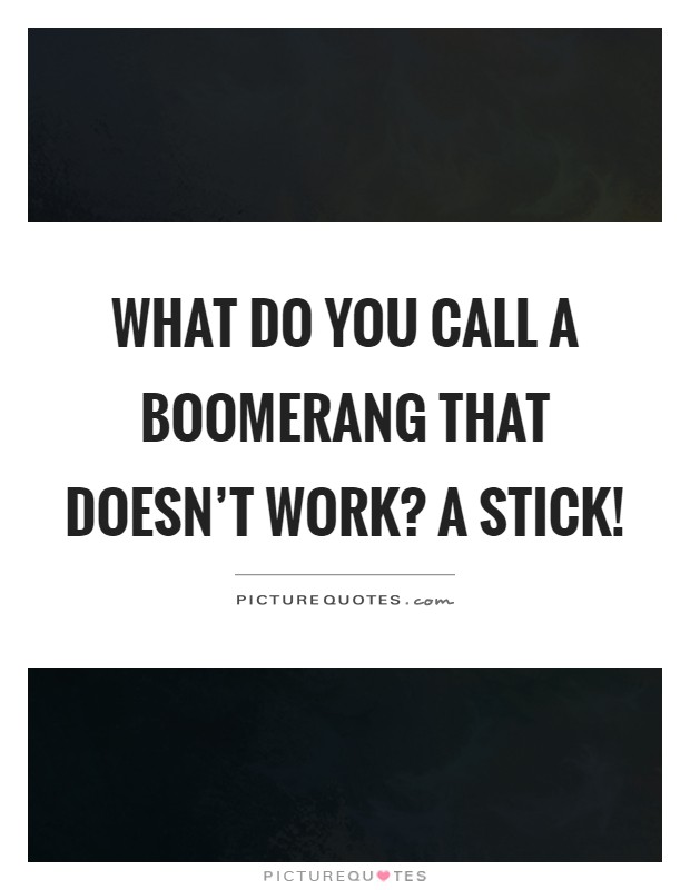 What do you call a boomerang that doesn't work? A stick! Picture Quote #1
