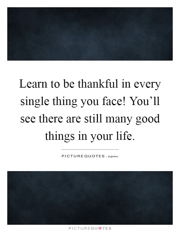 Learn to be thankful in every single thing you face! You'll see there are still many good things in your life Picture Quote #1