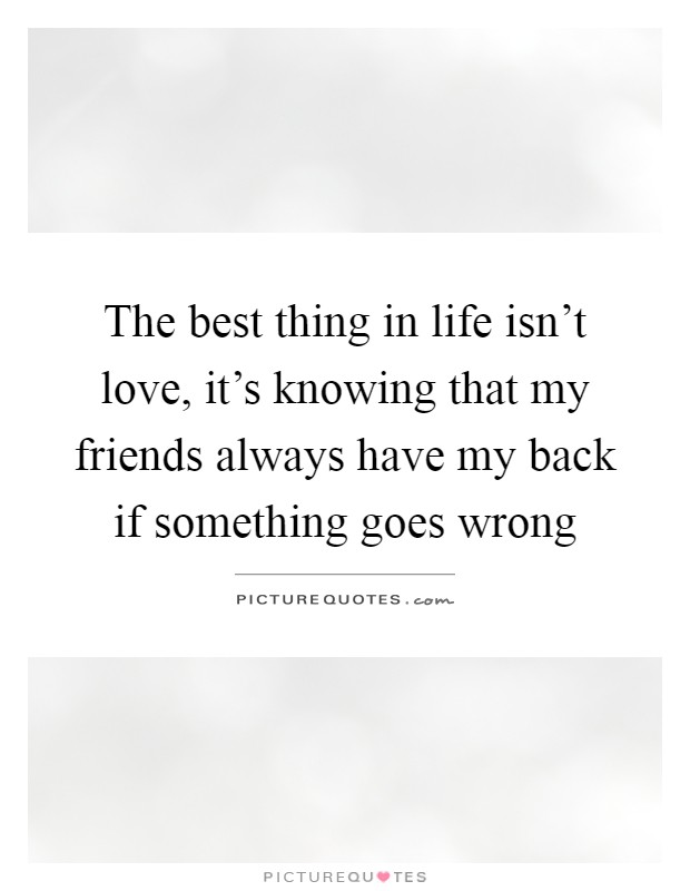 The best thing in life isn't love, it's knowing that my friends always have my back if something goes wrong Picture Quote #1