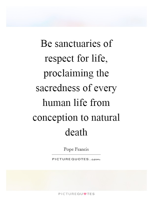 Be sanctuaries of respect for life, proclaiming the sacredness of every human life from conception to natural death Picture Quote #1