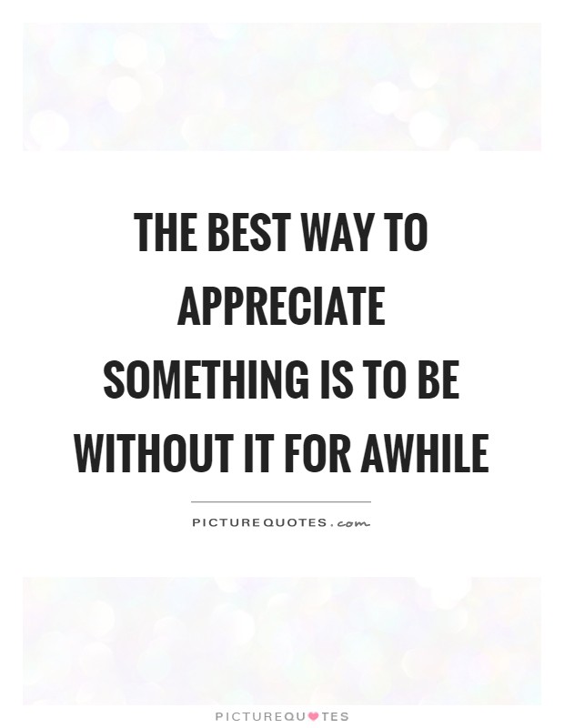 The best way to appreciate something is to be without it for awhile Picture Quote #1