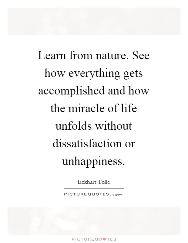 Learn from nature. See how everything gets accomplished and how the miracle of life unfolds without dissatisfaction or unhappiness Picture Quote #1