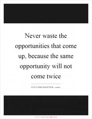 Never waste the opportunities that come up, because the same opportunity will not come twice Picture Quote #1