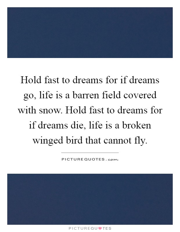 Hold fast to dreams for if dreams go, life is a barren field covered with snow. Hold fast to dreams for if dreams die, life is a broken winged bird that cannot fly Picture Quote #1