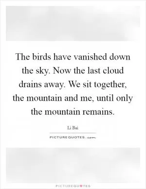 The birds have vanished down the sky. Now the last cloud drains away. We sit together, the mountain and me, until only the mountain remains Picture Quote #1