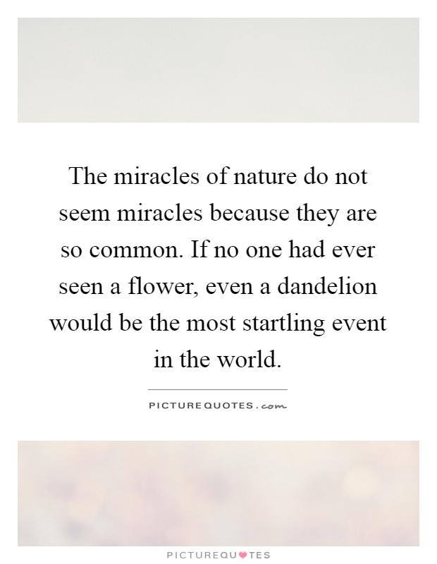 The miracles of nature do not seem miracles because they are so common. If no one had ever seen a flower, even a dandelion would be the most startling event in the world Picture Quote #1