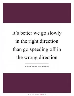 It’s better we go slowly in the right direction than go speeding off in the wrong direction Picture Quote #1