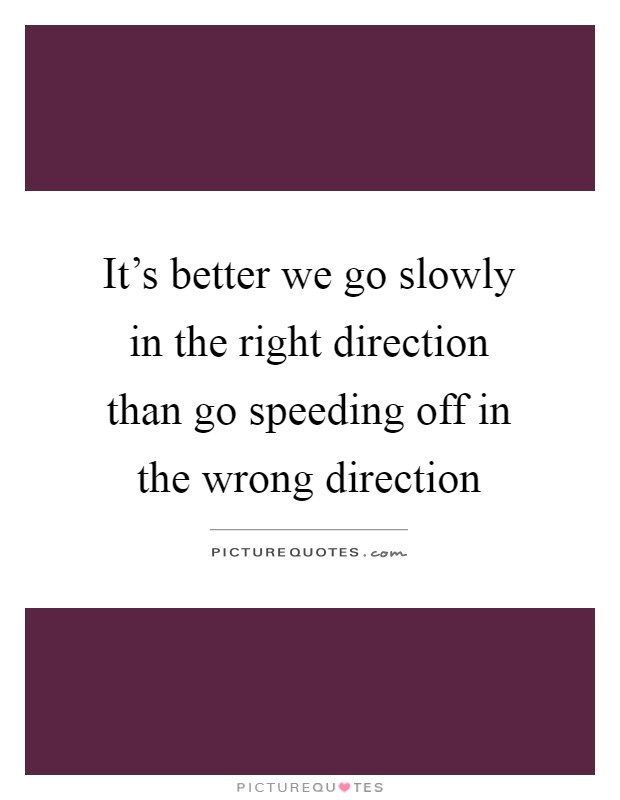 It's better we go slowly in the right direction than go speeding off in the wrong direction Picture Quote #1