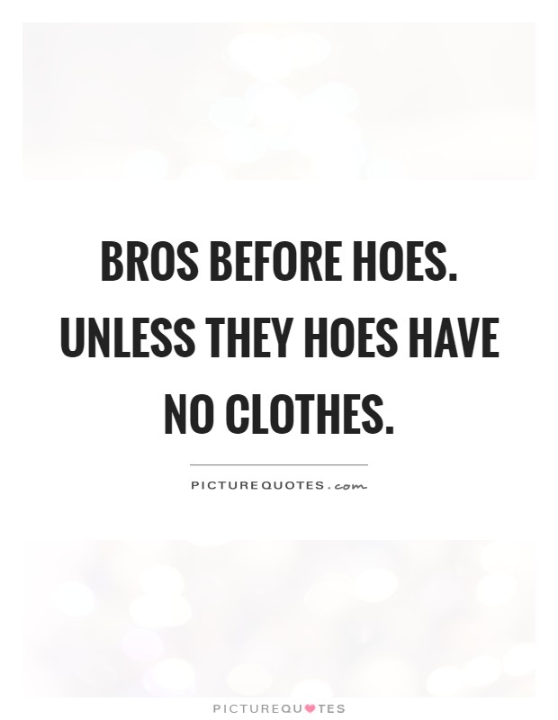 Bros before hoes. Unless they hoes have no clothes Picture Quote #1