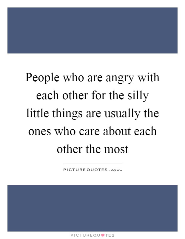 People who are angry with each other for the silly little things are usually the ones who care about each other the most Picture Quote #1