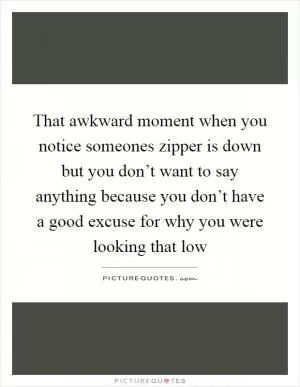 That awkward moment when you notice someones zipper is down but you don’t want to say anything because you don’t have a good excuse for why you were looking that low Picture Quote #1