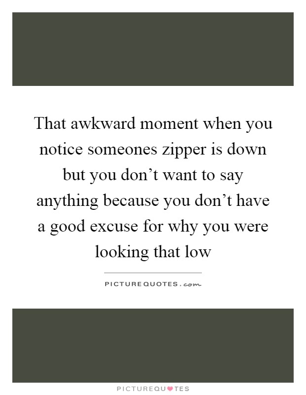 That awkward moment when you notice someones zipper is down but you don't want to say anything because you don't have a good excuse for why you were looking that low Picture Quote #1