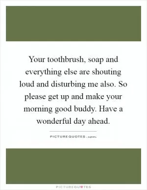 Your toothbrush, soap and everything else are shouting loud and disturbing me also. So please get up and make your morning good buddy. Have a wonderful day ahead Picture Quote #1