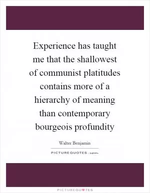 Experience has taught me that the shallowest of communist platitudes contains more of a hierarchy of meaning than contemporary bourgeois profundity Picture Quote #1