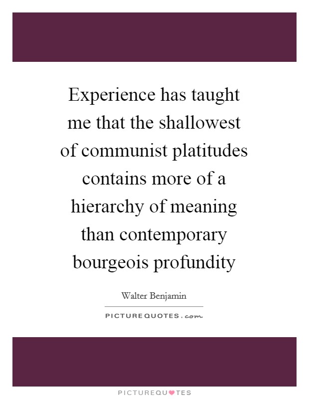 Experience has taught me that the shallowest of communist platitudes contains more of a hierarchy of meaning than contemporary bourgeois profundity Picture Quote #1